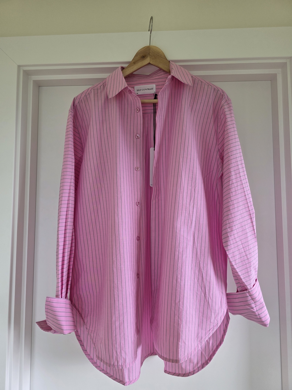 Self Contrast Pink Stripe Oversize Button-Up Shirt